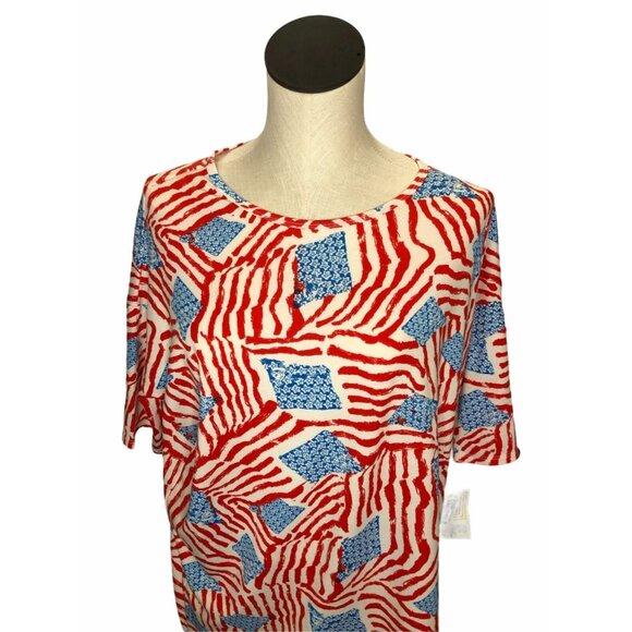 LulaRoe Irma Tee Shirt Tunic Small Flag Star Stripe Red White Blue Coverup NWT - Picture 5 of 8